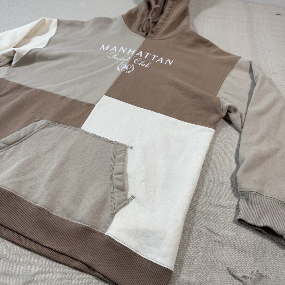 Hollister Hoodie Women's Large Manhattan Social Club Y2K Tan‎ Taupe & Ivory